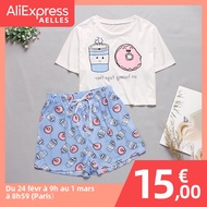 2022 NEW Women's Sleepwear Cute Cartoon Print Short Set Pajamas for Women  Pajama Set Sweet