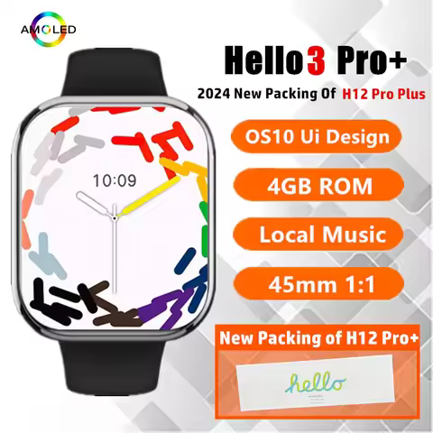 H12 Pro Plus Smart Watch AMOLED OS10 4GB ROM Men 45mm Local Music Recording Smartwatch Series 8 Albu