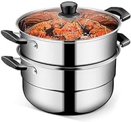 DPWH Soup pot 26 cm 2 layer steamer soup pot dual-use 304 stainless steel soup pot steamer multi-function soup pot steamer, suitable for gas stove/induction cooker/general, silver