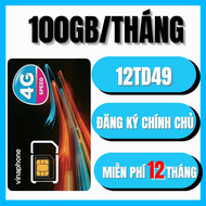 ( SIM CHÍNH CHỦ ) Sim Vina 5G Gói VIP 12TD49 - CÓ 100GB 1 THÁNG DATA TỐC ĐỘ CAO KHÔNG CHIA GIỚI HẠN 