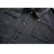 2026 Fashion 2026K787 American Retro Multi-pocket Distressed Leather Collar Overall Jacket Men Women