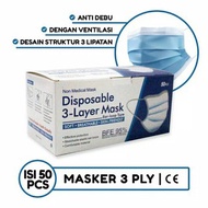 MASKER 3 Ply / 3 LAPIS LEMBUT DIPAKAI ISI 1 Box 50 pcs - Masker Kesehatan/Anti Debu - Dispposable Face Mask - Masker Mulut Wajah - Masker Wajah