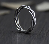 真正的 S999 泰國銀女士手工扭曲手指戒指可調節開口戒指