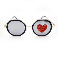 【邱比特系列】防UV銀色鍍膜太陽眼鏡綴紅色心形施華洛水晶裝飾