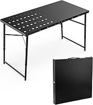 Skyflame Folding Camping Table with Adjustable Height Legs, Black Metal Portable Outdoor Grill Stand Table with Handle for BBQ, Grilling, Camping Trip, RV, Picnic, Backyards, Tailgating