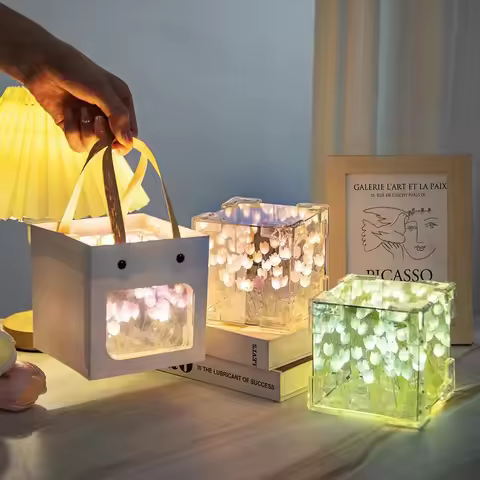 Creative Diy Tulip Flower Sea Cube Three-Dimensional Small Night Lamp Material Package for Girlfrien