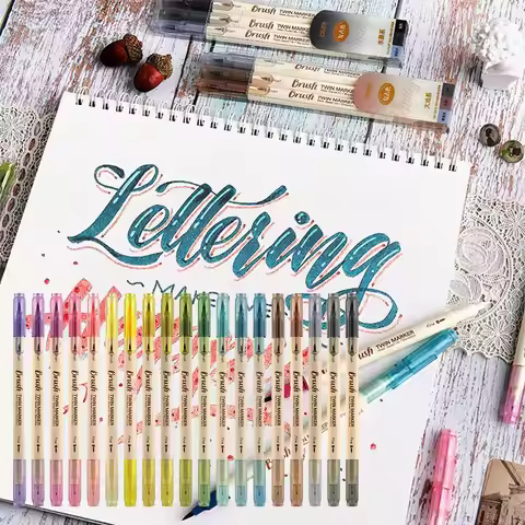3pcs Retro color Brush Marker Pens Set Soft Brush Calligraphy Dual side Fine Liner Lettering Blendab