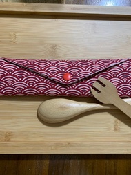 文青風環保筷袋 ~微熱山丘 典雅磚紅 收納 手作餐具袋 交換禮物