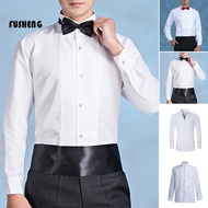 [FS] Men Business Shirt Winged Collar Long Sleeve Solid Color Single-breasted Dress Shirt Tuxedo For