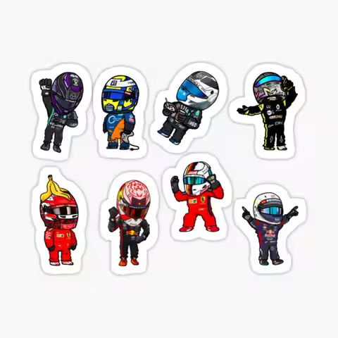 F1 Mini Drivers Pack 5PCS Stickers for Anime Stickers Decorations Funny Kid Cartoon Home Background 