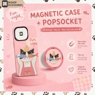 Fun Cat magnetic case, cute pink right with PopSocket – cute anti-scratch cartoon phone case DKshop
