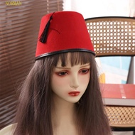 NORMAN Tarboosh Fez Hat, Moroccan Hat Round Felt Fez Cap, Costume Accessories Ottoman Red Color Cosp