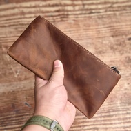 Genuine Leather Men Wallet Long Section Casual Small Bag For Man Black Organizer Phone Purse Money C