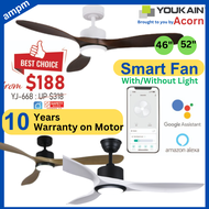 Youkain Ceiling Fan With Light Acorn Smart Fan DC Fan 6 Speed with Remote Control 46 inch 52 inch For HDB Condo Balcony Kitchen Living Room Dinning room Bedroom strong wind Ceiling Fans with LED Lights ampm