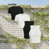 Lovito Women's Basic Crop Tank Top Plain Casual Style L80ED368