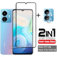 2 in 1 9H Tempered Glass Film For Vivo Y02S Y77 Y76 Y75 Y55 Y33T Y33S Y32 Y21T Y15S Y15A Y01 Y02S Fu