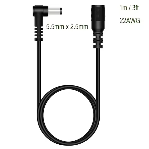 1m 22AWG DC Power 5.5mm X 2.5mm Male Right Angle To Female Extension Adapter Cable IP Camera CCTV Su