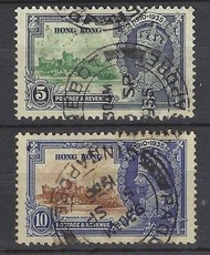 香港 1935年 喬治五世銀禧紀念5仙及10仙銷新加坡輪船戳