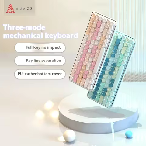 AJAZZ K840T Bluetooth Mechanical Keyboard 3-Mode 84keys Circular keycaps Low Latency Leather Design 