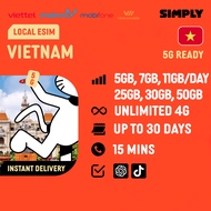 SIMPLY [eSIM] Vietnam | Viettel | Vinaphone | Mobifone | Unlimited Data | Local Vietnam eSIM | No Re