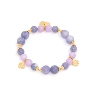 Pink & Purple Chalcedony with 4 Leaf Clover Charm Bracelet