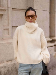 พร้อมส่ง  SAC.BKK  สเวตเตอร์ไหมพรม ดีไซน์คอถ่วง oversize  รุ่น Loose high neck sweater