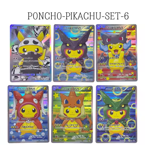PTCG Cute Cosplay Pikachu Cards - Poncho Charizard Rayquaza Magikarp Holo Proxy Full Set Blue Wings 