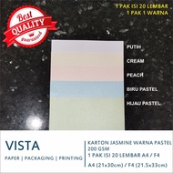 STA4! Kertas karton Jasmine Warna Putih & Pastel, A4 / F4, 1 PAK isi 20 lbr