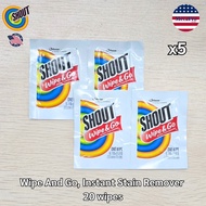 Shout® Wipe And Go Instant Stain Remover 12 Or 20 Wipes แผ่นเช็ดทำความสะอาด สำหรับผ้า แบบพกพา แผ่นขจ