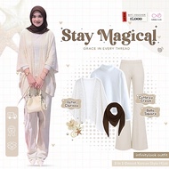 INFINITY Look Outfit 3 In 1 Oneset Korean Style Hijab Cream Brown Knitted Motif - LP 250