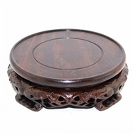 Solid Wood Base Round Crafts Ornaments Wooden Seat Black Catalpa Wood Odd Jade Vase Bonsai Guanyin B
