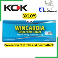 EXP12/26 KCK Wincardia Dispersible Tablet (Aspirin 100mg&Glycine 45mg) 10'SX3/box Similar to Cardipr