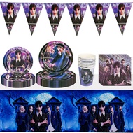 Wednesday Theme Party Addams Family Disposable Cutlery Baby Birthday Decoration Cutlery Paper Plate 
