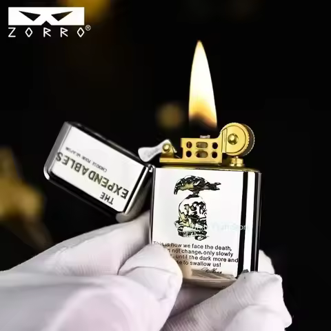 ZORRO 790 brass finely carved fuel lighter, double-sided carved retro fuel lighter, smoking tool, ho