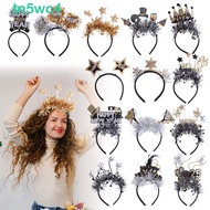 TN5WC4 Happy New Year Headband, Gold Silver Star Sequin 2025 New Year Hairband, Fun Glitter Headwear