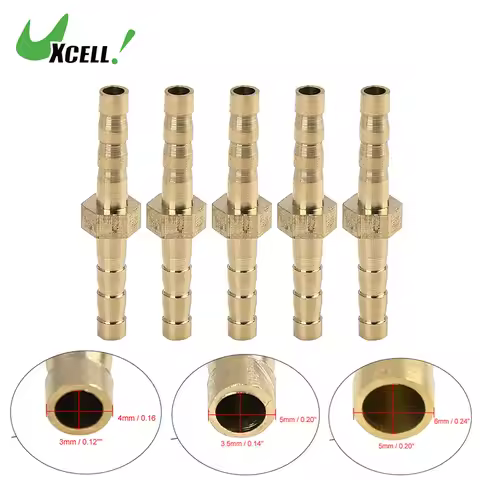 Uxcell 4/5/6/8/10mm Brass Barb Pipe Fitting 5pcs Brass Barb Hose Copper Fitting Straight Union Conne