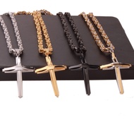 Stainless Steel Crucifix Jesus Byzantine Link Chain Necklace Fish Bone Pattern Cross Pendant Necklac