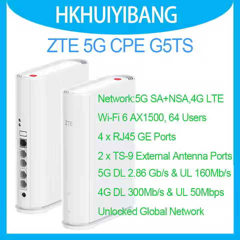 ZTE 5G CPE G5TS Dual Band Wi-Fi 6 AX1500 5G NR 4G LTE CAT6 Wireless Router External Antenna Ports Si