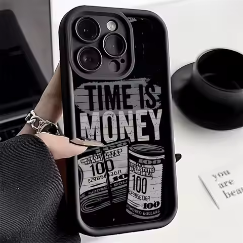 Time Is Money Printed Phone Case for Samsung Galaxy S25 S24 Ultra S22 S23 FE S25 A14 A15 A34 A35 A32