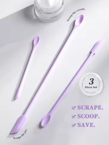 3 Pcs Makeup Spatula Set (S/M/L), Silicone Mini Double-Ended Scraper for Cosmetics, Jar Cleaner & Tr