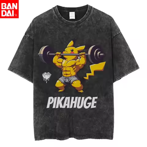 Pokemon Dugtrio Moleflex Gym Parody T Shirt Men 2026 Summer Vintage Acid Wash Oversized Tee Anime St