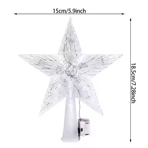 15cm LED Lighted Transparent Star Ornament Christmas Tree Topper Glowing Xmas Five-Pointed Star Deco