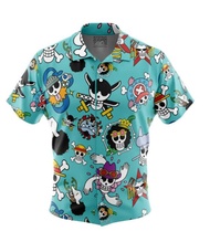 Strawhats Jolly Roger One Piece Button Up HAWAIIan CASUAL Shirt, Size XS-6XL, Style Code114