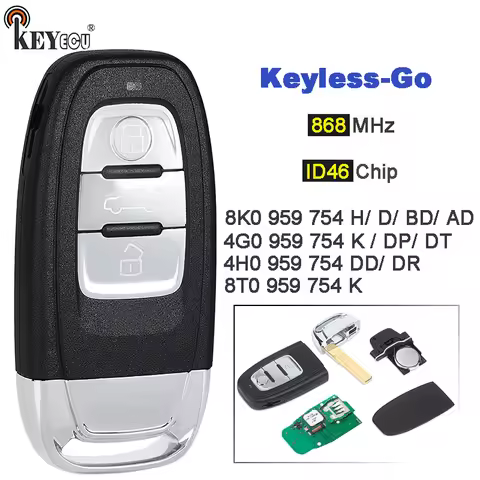 KEYECU 868MHz ID46 8K0959754H / BD 4G0959754K 4H0959754DD 8T0959754K 8T0959754 Keyless-Go Remote Key