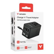 Verbatim 旅行充電器 35W 通用旅行轉插 (附USB-C可伸縮充電線) USB 旅行轉插 智能充電 國際轉插 伸縮插蘇 快充火牛 USB充電器 叉電器 國際安全認證