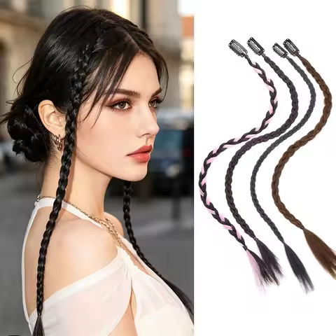 24Inch Synthetic 2pcs Long Box Straight Braid Hair Strong BB Clip Y2K Invisible Braid Hairpiece for 