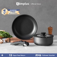 Simplus Detachable 4pcs Cookware Set丨24cm Frying Pan 18cm Saucepan with Lid丨Removable Handle丨Non-Sti