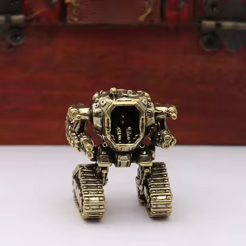 Mech Warrior Small Statue Brass Science Fiction Warframe Figurines Miniatures Vintage Landscape Desk