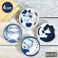 美濃焼 - 【日本製】萌貓美濃燒豉油碟4件禮物套裝/醬汁碟/迷你碟/日式餐具(平行進口貨品)–JPC007