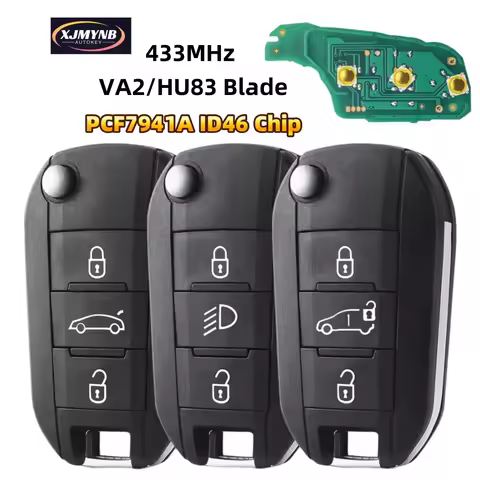XJMYNB 434MHz ID46 PCF7941A Chip Flip Remote Car Key For Peugeot 208 301 508 5008 For Citroen C3 C4 